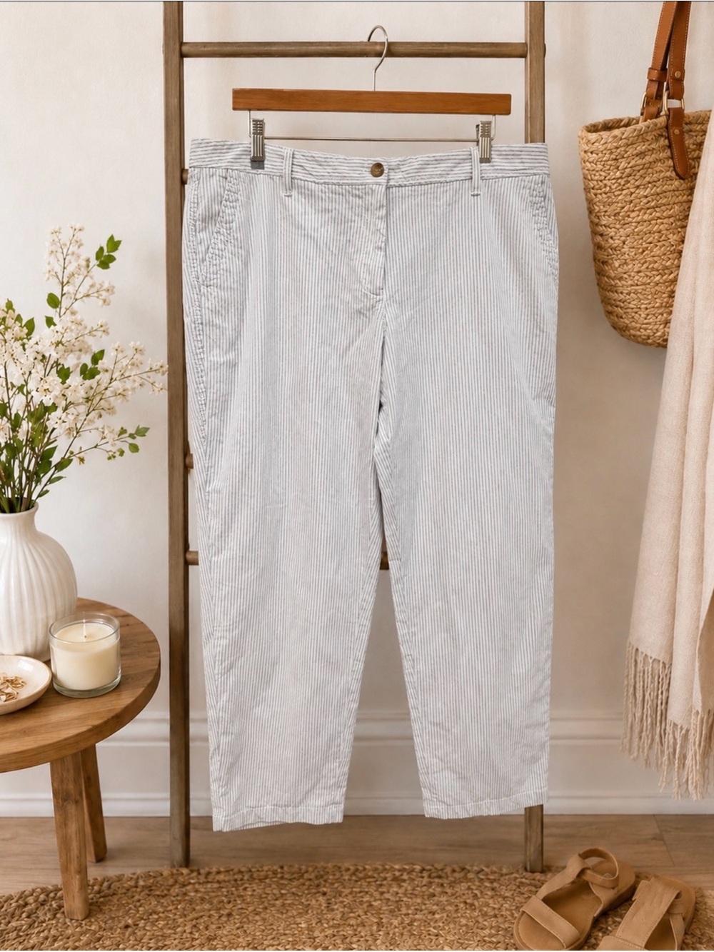 Talbots Light Blue Pinstripe Cotton relaxed chino Pants size 16
